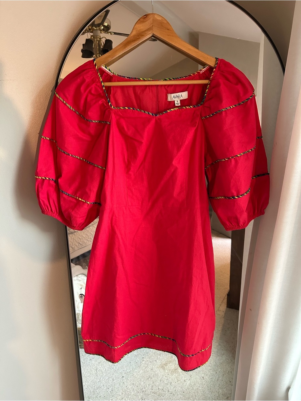 AVARA Red Puff-Sleeve Mini Dress